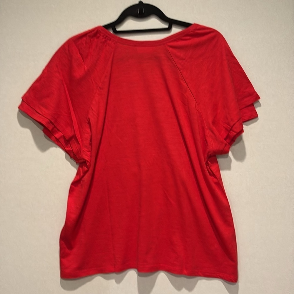 Rafaella Red V-Neck Short Sleeve Ruffle Top - Picture 8 of 15